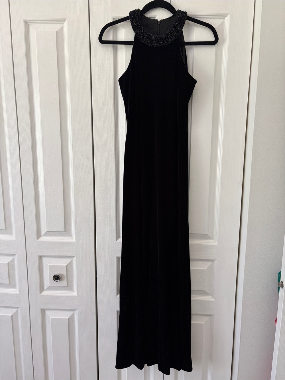 Alex Evenings Black Beaded Halter Maxi Dress